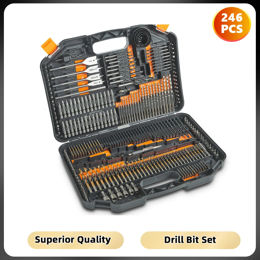 Podofo – Kit de 246 embouts de perçage et tournevis, embouts hexagonaux pour bois et métal, outil manuel pour le bricolage, le travail du bois et la mécanique