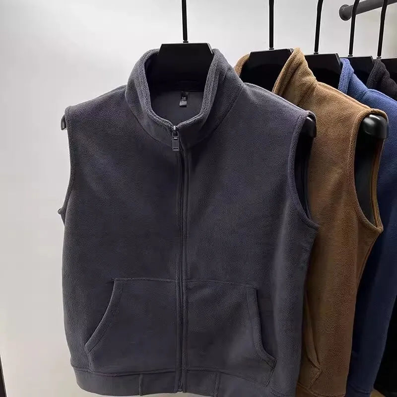 Men's Double-Sided Fce Vest Warmth Outerwear Large Size Fce Lined Zipper Closure Stand Fit Casual Winter Jaet