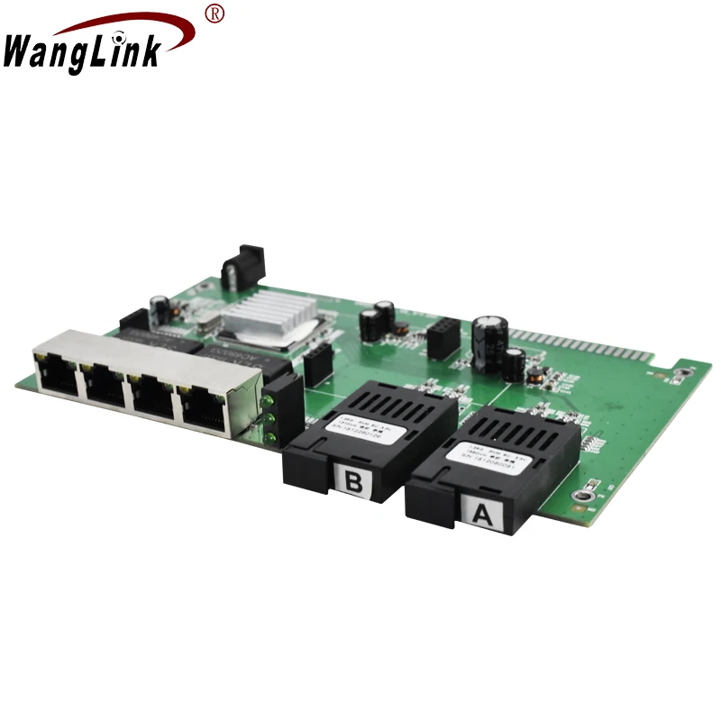 Wanglink 10/100/1000M 20KM Gigabit Ethernet Fiber Optical Media Converter 2 SC Fiber Port 4 RJ45 UPT Media Converter PCBA new 16 ch xlr audio to fiber converter broadcasting voice audio over a single sc st fc lc 20km