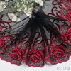 10Yards/lot 15cm Wide Black Mesh Red Flower Pattern Embroidery High Quality Lace Trim For Garments And Wedding