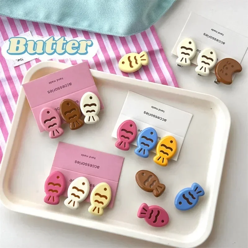 

Мини-заколки с рисунком кошки и рыбы для девочек, шпилька, зажим BB, конфетные цвета, заколка-Пряжка, заколки для волос, инструменты для укладки волос