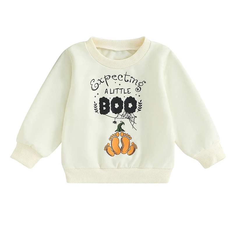 

Autumn Sweatshirts for Girls Halloween Long Sleeve Letter Footprint Print Loose Fit Pullover Tops