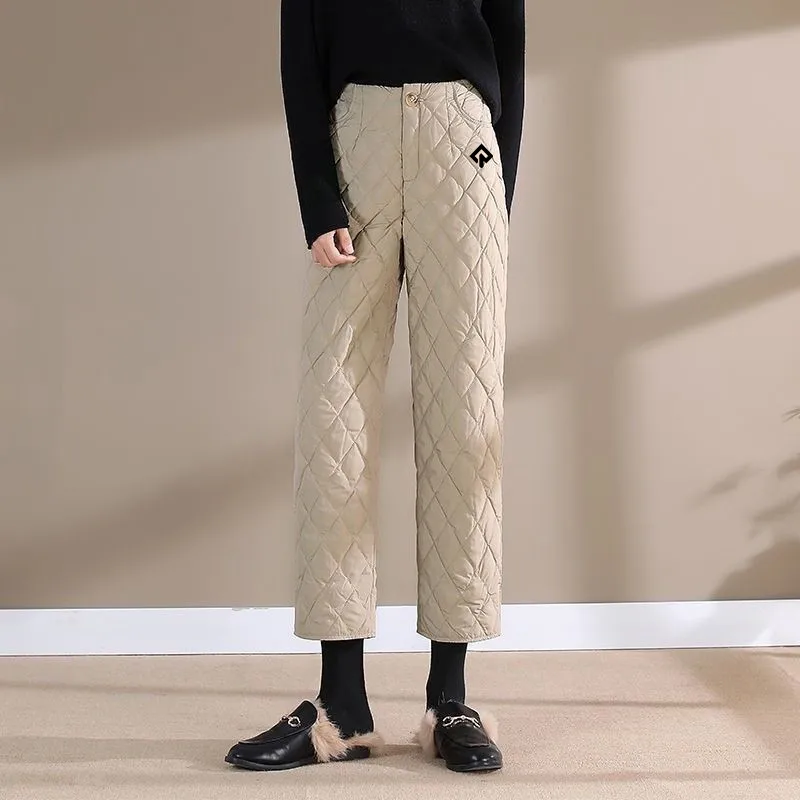 명품 Korean Golf Pants Women Golf Wear Winter Casual Pants Thickening Keep Warm Down Cotton Straight Women Clothes