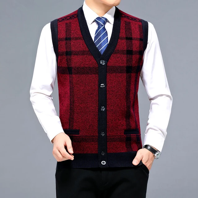 Omleiding kofferbak Stapel Men Wool Vest Buttons Down Knit Sleeveless Cardigan Sweater Thick for  Autumn Winter Stripes Retro Vintage Casual V Neck 0041806