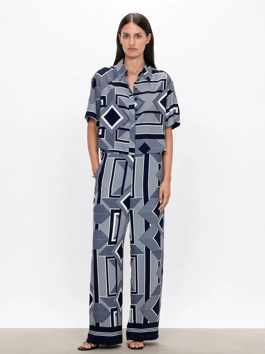 Marthaqiqi Printing Female Pajamas Set Half Sleeve Nightgowns Turn-Down Collar Sleepwear Pants Summer Fashion Women Nightie Suit