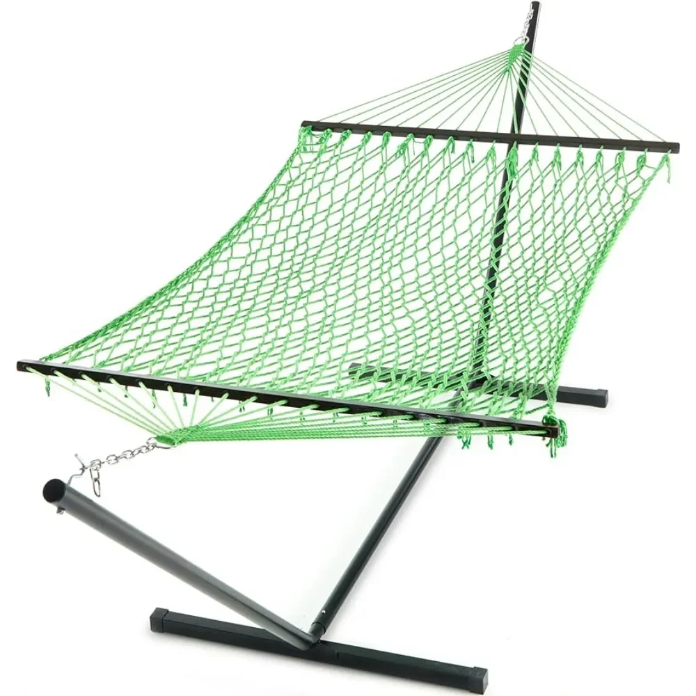 

Rope Hammocks With Hardwood Spreader Bar 2 Person Camping 12ft Heavy Duty Stand Hammock Extra Pillow Outdoor Furniture