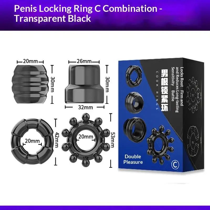 4Pcs Semen Lock Ring Penis Enlargement Cock Ring Black TPE Lock Ring Mens Delayed Ejaculation Sex Toy For Men Adult Toy