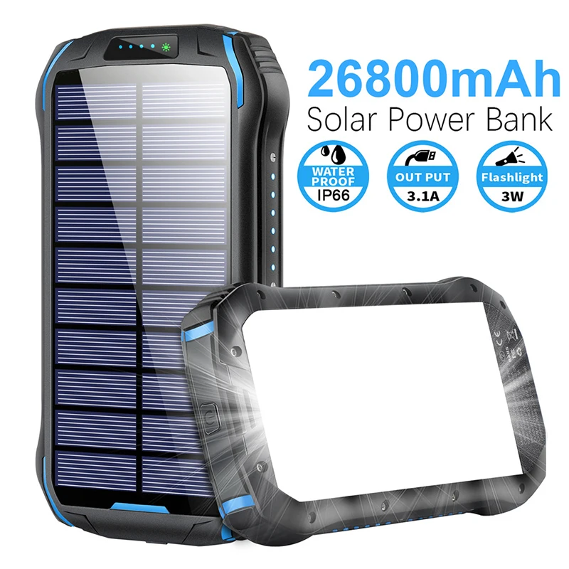 

Fast Qi Wireless Charger Solar Power Bank 26800mAh PD18W Powerbank for iPhone 14 Xiaomi Samsung Poverbank with LED Camping Light