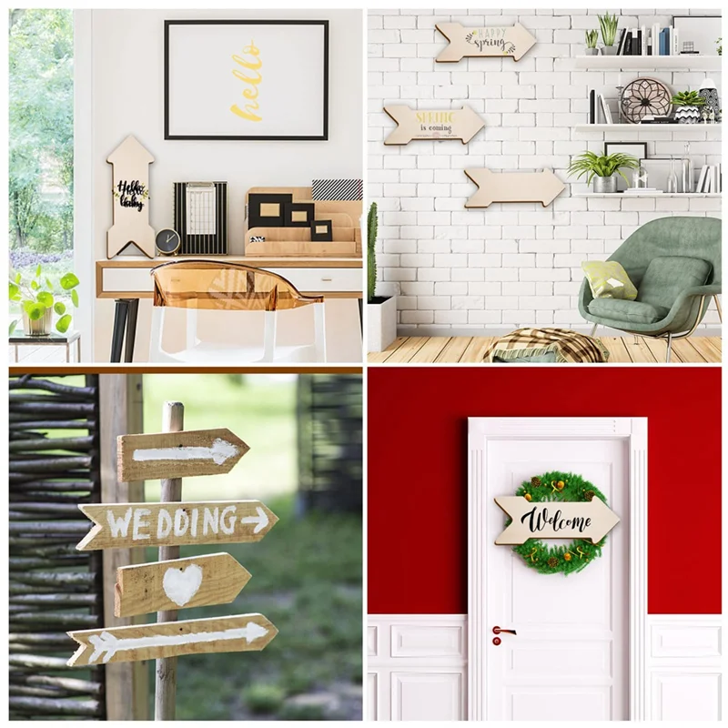 8PCS Unfinished Arrow Wood Sign Blank Hanging Wooden Plaque Wood Arrow Slice Color
