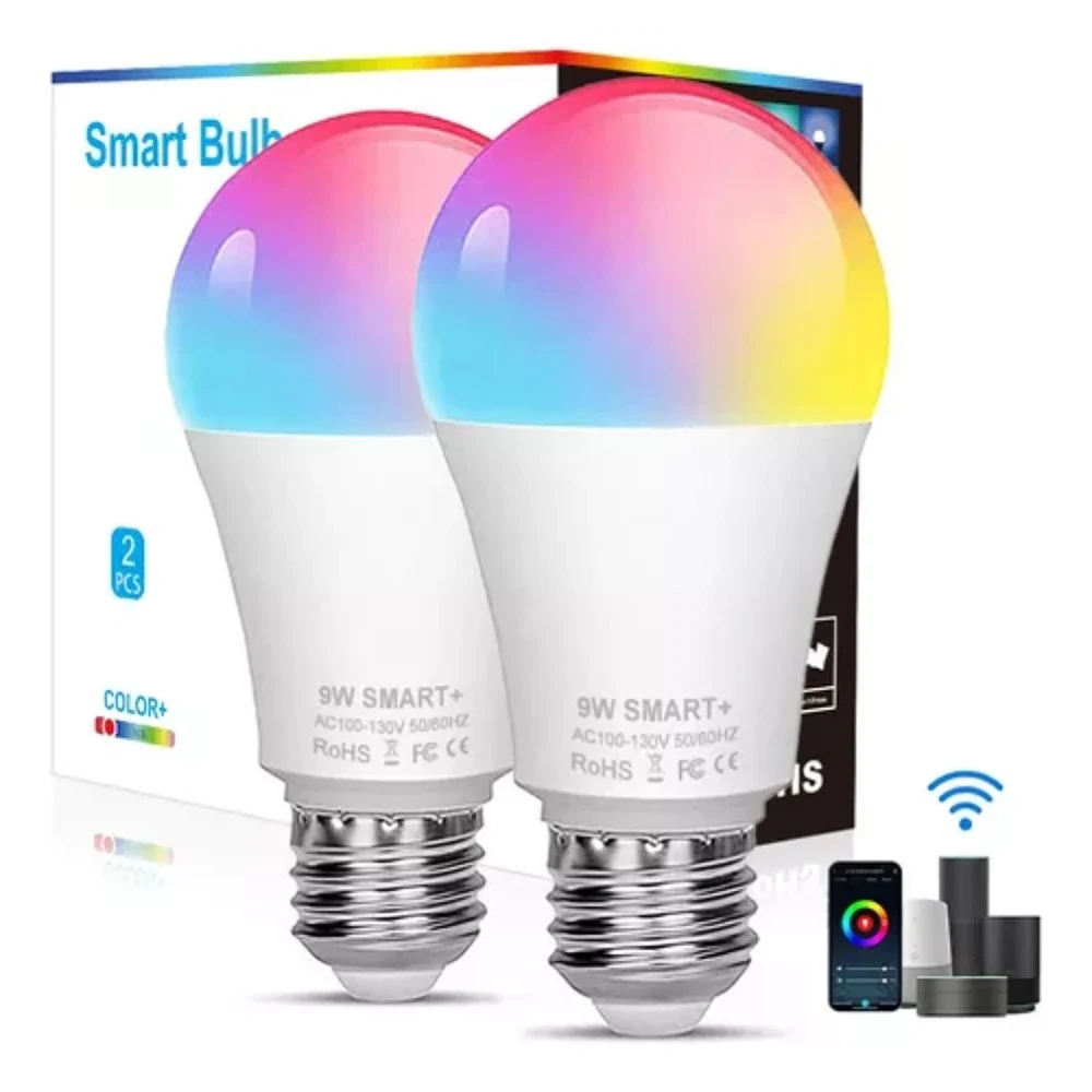

2PCS WiFi/Bluetooth Smart Bulb E27 RGB LED Smart Light Bulbs 9W 110V-130V Compatible Alexa Google Home Siri Android iOS