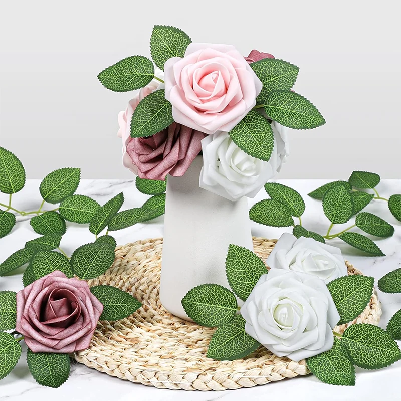 30/50Pcs Artificial Green Leaf Rose Leaves Christmas Decora for DIY Home Wedding Bride Wrist Decorative Leaf Artificial Plant 4