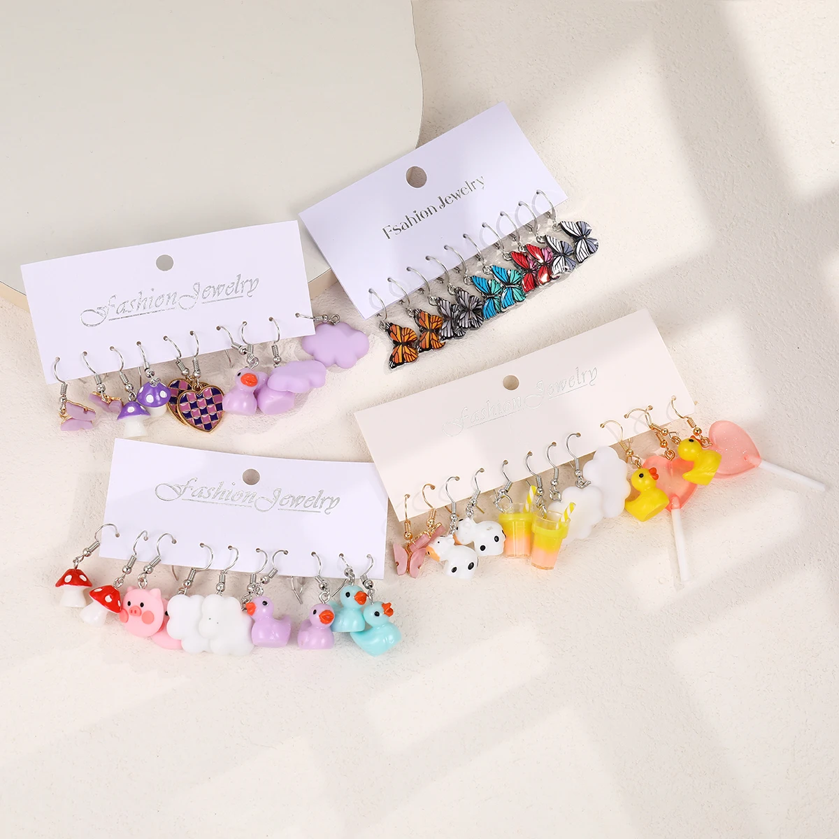 Cute Cartoon Duck Drop Earrings Set for Women Animal Butterfly Heart Girl Kids Dangle Earring Y2K Geometric Trendy Jewelry Gifts