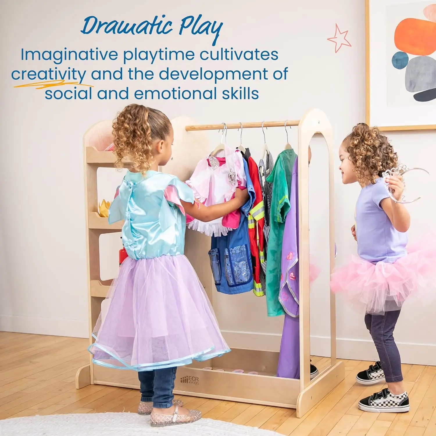 Dress Up Center with Mirrors, Costume Organizer, Natural
