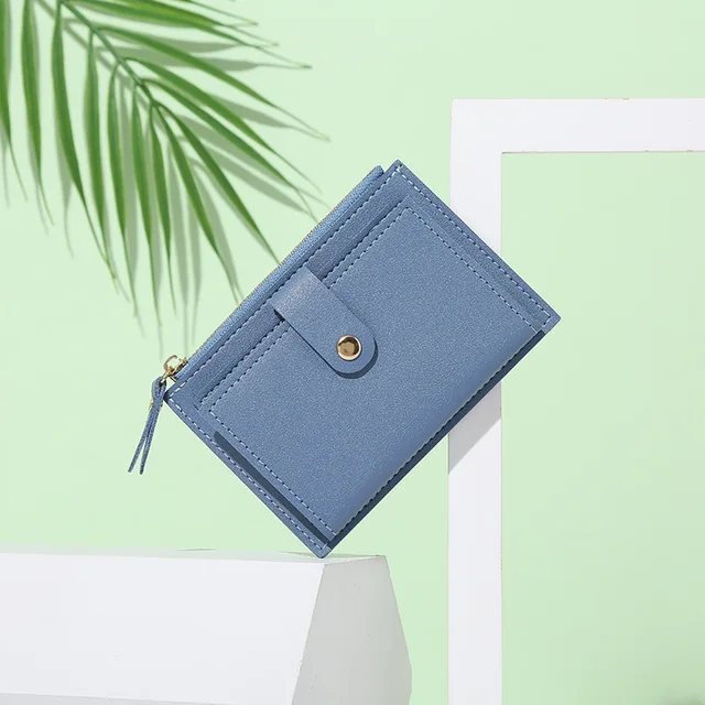 Fashion Women Wallets Leather Female Purse Mini Hasp Solid Multi-Cards Holder Coin Short Wallets Slim Small Wallet Zipper Hasp Blue