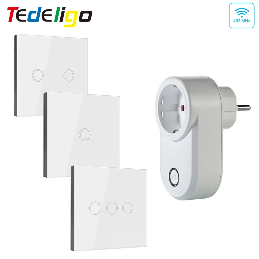 220V Eu Standard Smart Socket Switch Wireless Touch On/Off Interruttore A Parete Pannello In Vetro Telecomando Luce Smart Home Plug 15 A3000W