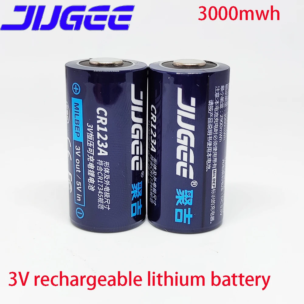 Jugee-batería de litio recargable CR123A de 4 piezas, batería de
