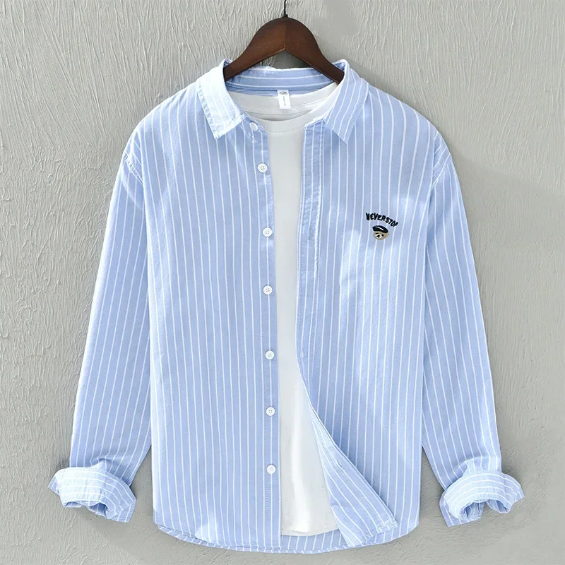 

2023 мужская повседневная Стандартная Простая и универсальная одежда и верхняя одежда из чистого хлопка с длинным рукавом