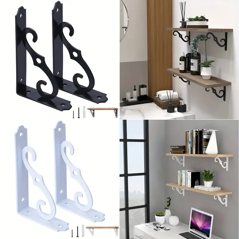 

2pcs Decorative Shelf Brackets Wall Mounted Floating L Shape Heavy Duty Rustic Iron Corner Brace Shelf Supporter With Screws