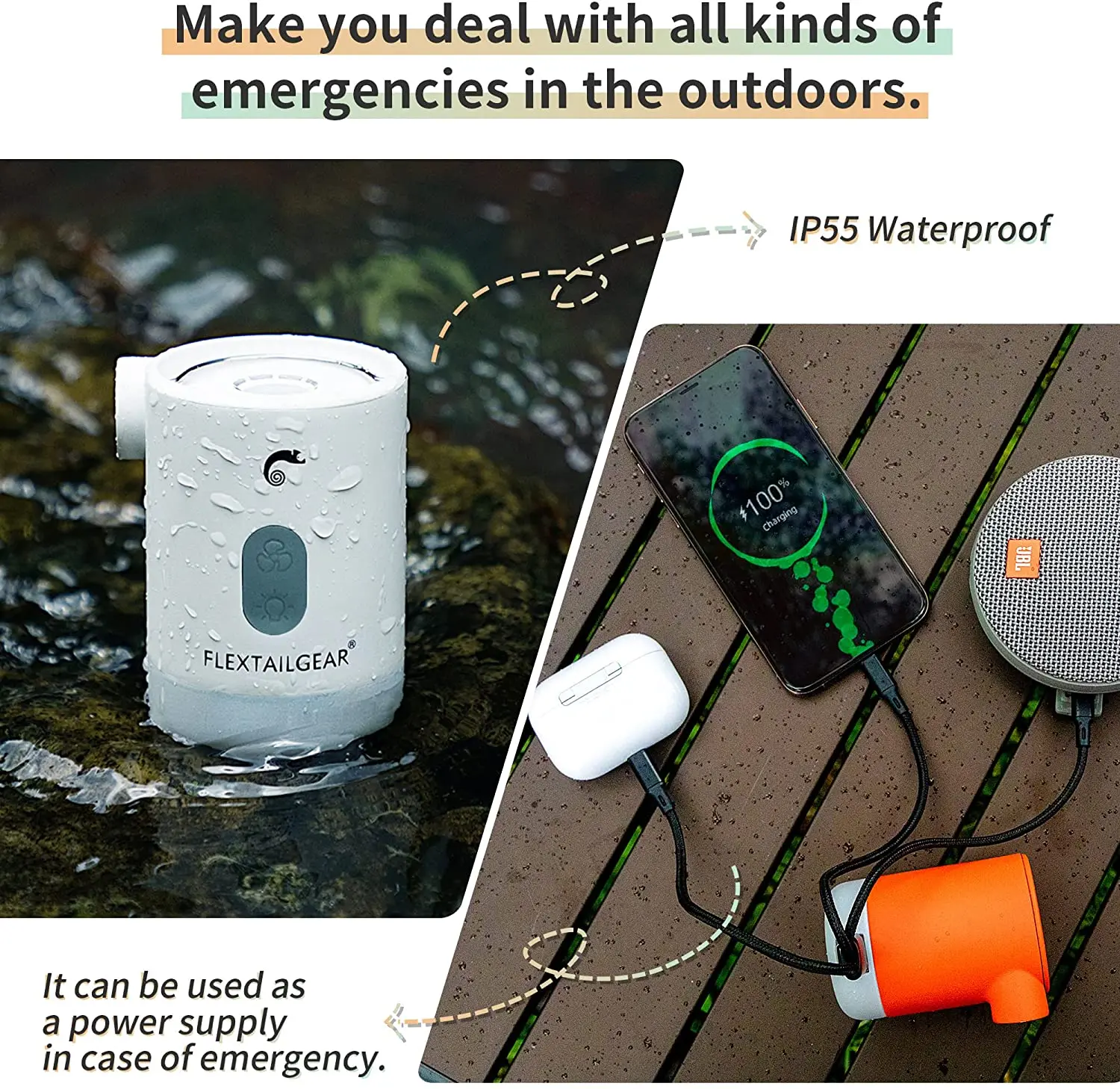 FLEXTAILGEAR MAX PUMP 2 PRO-Portable Air Pump Electric Inflator with Camping Light and Emergency Power Supply for Outdoors