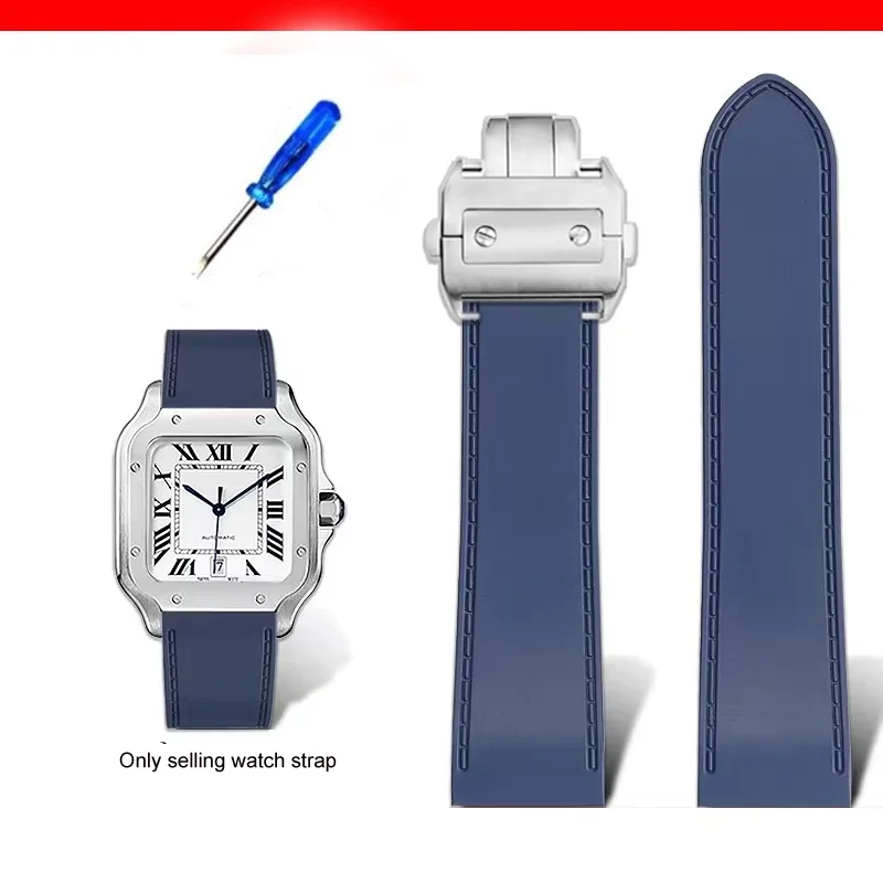 Sleek Silicone Rubber Watch Strap with Metal Buckle - Black and Blue