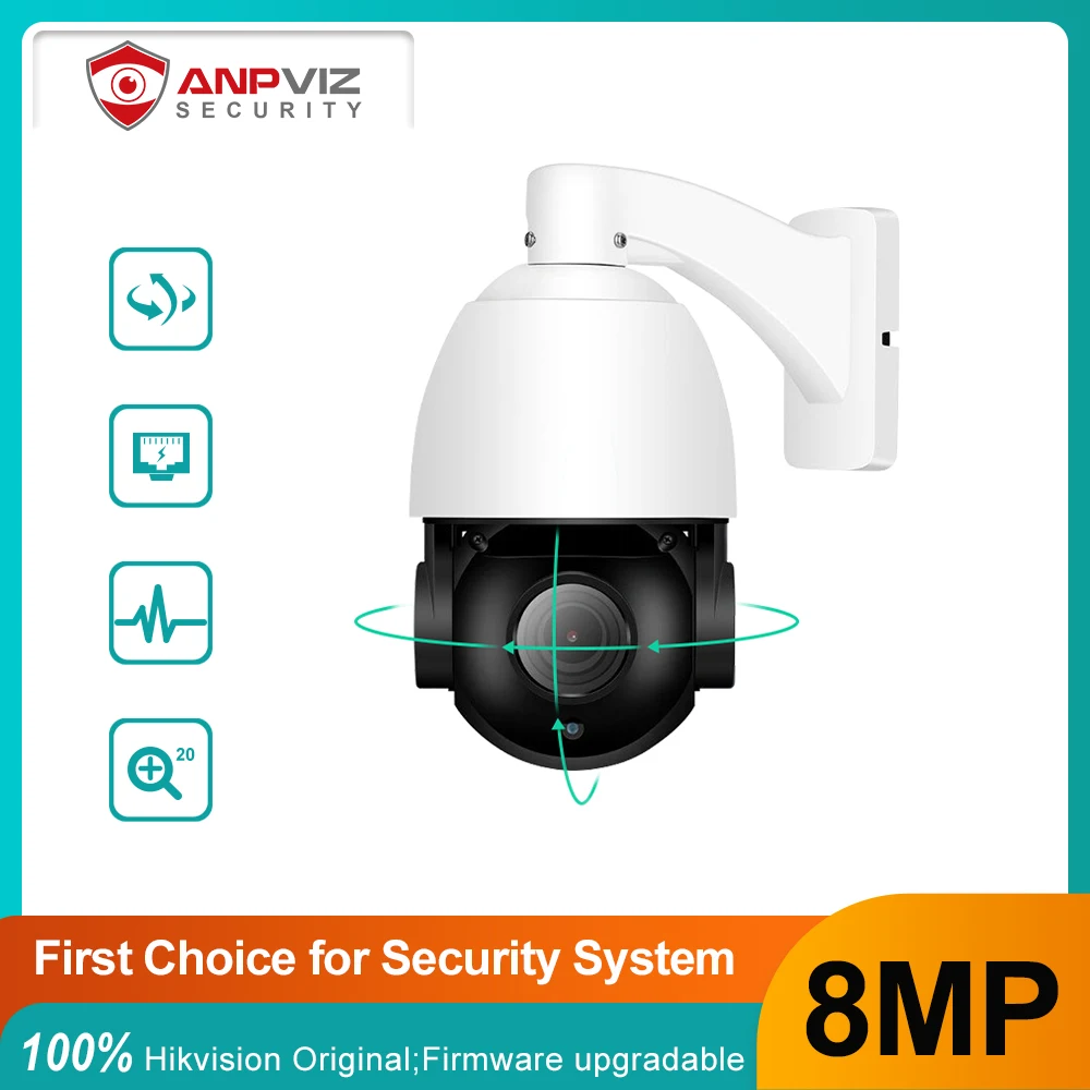 Anpviz IP Camera Outdoor PTZ POE 8MP 4K 20X Zoom Suveillance Dome Security Cam with Audio Infrared Night Vision 80m H.265 anpviz wifi ptz camera outdoor 5mp security video camera 5x zoom ai human detection support two way audio ip66 camhi app h 265