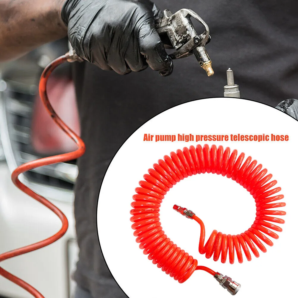 Description Picture 2 of item8x5mm Air Compressor Hose Pneumatic Polyurethane PU Air Compressor Hose Telescopic Spring Spiral Tube Tool With Connector