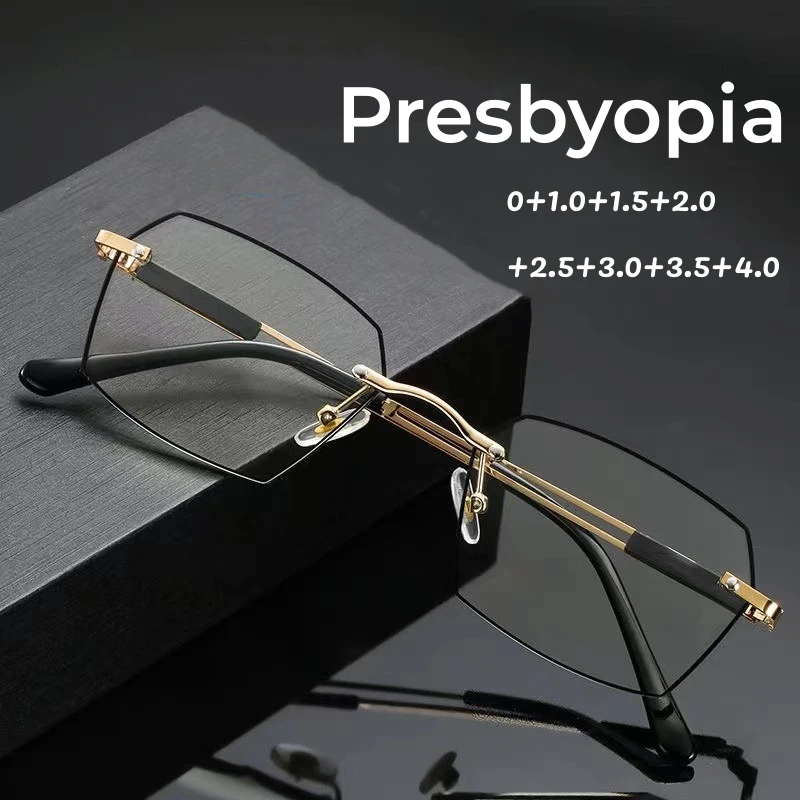 

New Luxury Women's Metal Reading Glasses Fashion Trendy Square Frame Anti-blue Ray Eyeglasses Retro Far Sight Eyewear 0 To +4.0