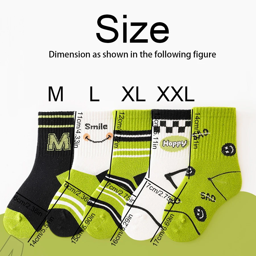 5 Pairs/Lot Children's Socks Autumn Winter Green Letters Korean ins Style Boys And Girls Socks Casual Comfortable Kids
