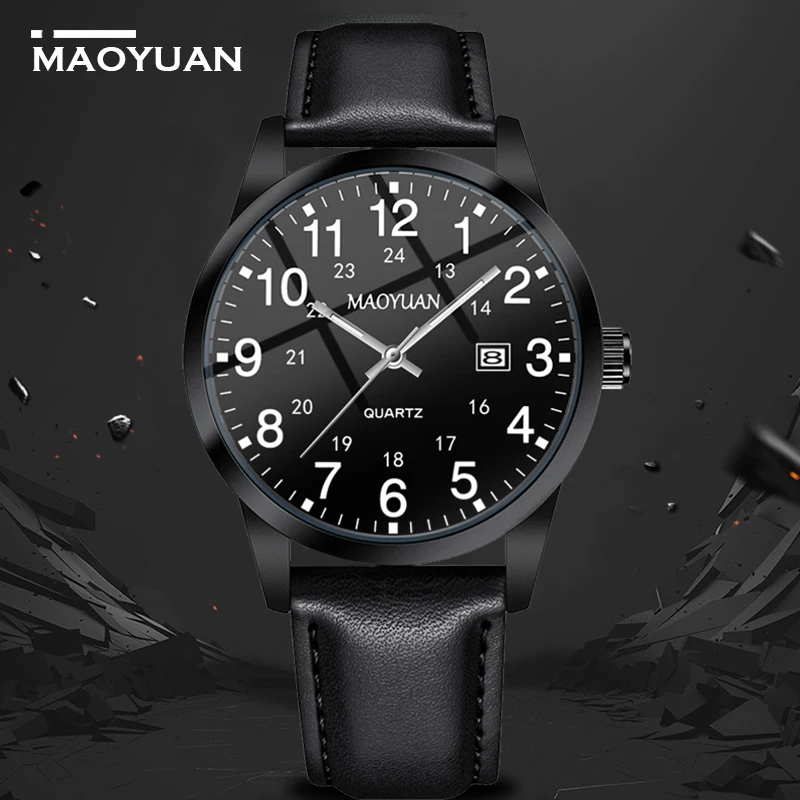 MAOYUAN 2025 New Top Men's Watch Calendar Sports Leisure Fashion Style Brown Black Leather Waterproof Quartz Watch 2