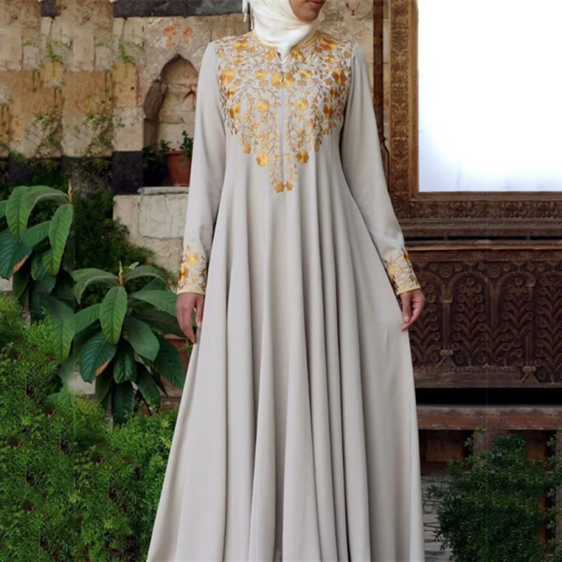 2023 Spring New Muslim Dubai Long Dress Casual Middle East Simple Ethnic Print Fashion Long Skirt