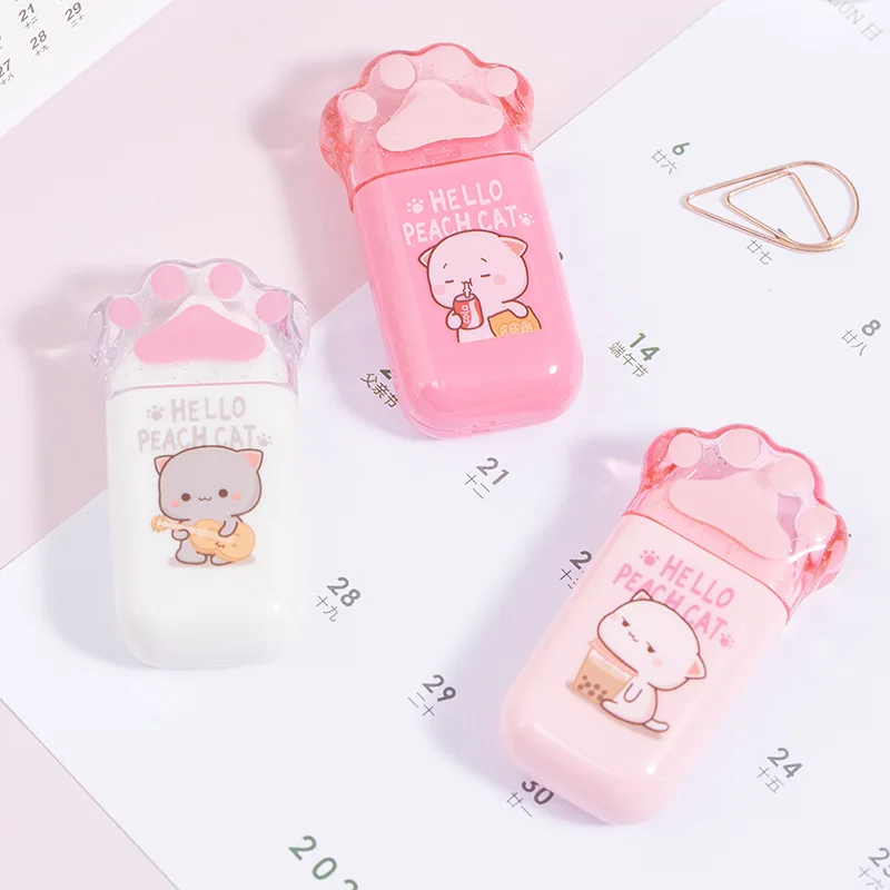 Correction Tape 5mm*6m Kawaii Peach Cat White Out School Office Supplies