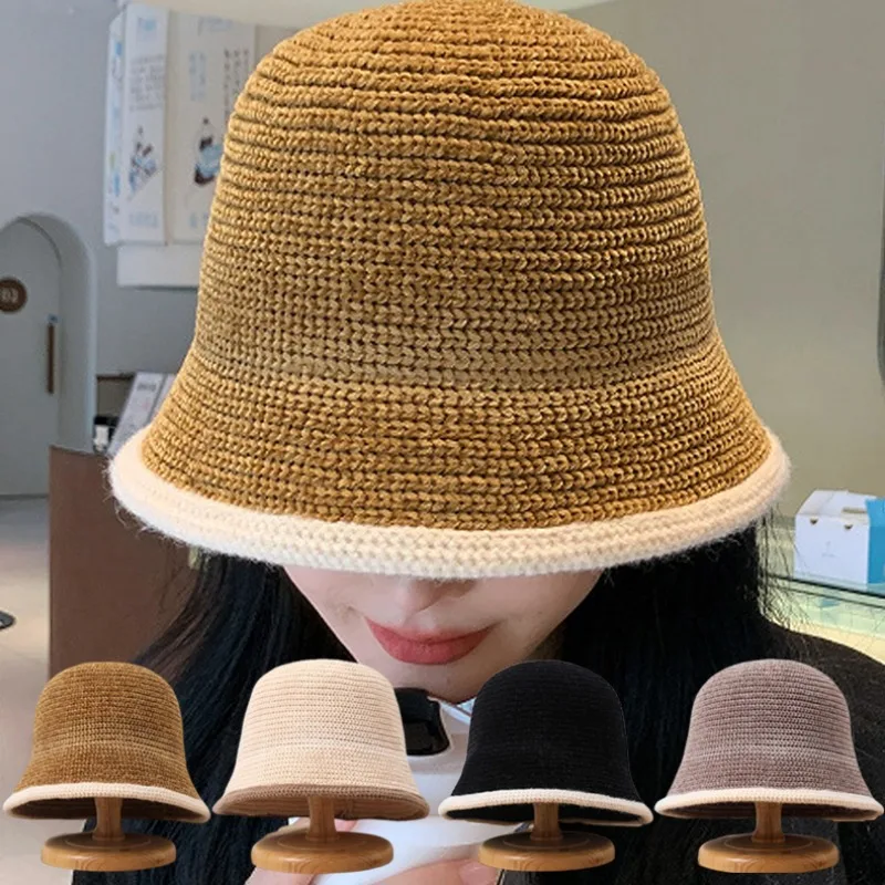 

Autumn Winter Fisherman Hat Big Head Around Japanese Bucket Hats Casual Basin Cap Outdoor Korean Solid Striped Caps for Female