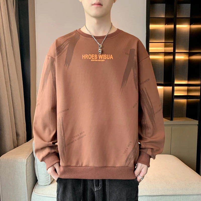 Men's Pullover Round Neck Letter Spring Autumn Geometric Pattern Printed Lantern Long Sleeve T-shirt Sports Casual Hoodies Tops