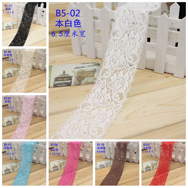 6.5cm Soft Elastic Lace Ribbon Tape DIY Handmade Apparel Sewing & Fabric Material Crafts Supplies White Black Blue Lace Trimming