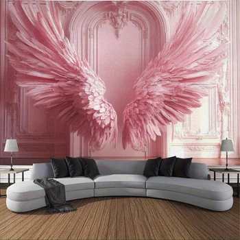 🪽 Radiant Pink Angel Wings with Divine Glow – Ornate Arch Wall Tapestry 1