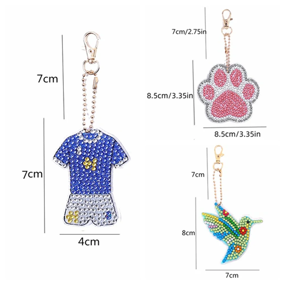 8Pcs/Set DIY Butterfly Diamond Painting Keychains Kits Double Sided Crystal Rhinestones Paw Diamond Art Keychains Adults
