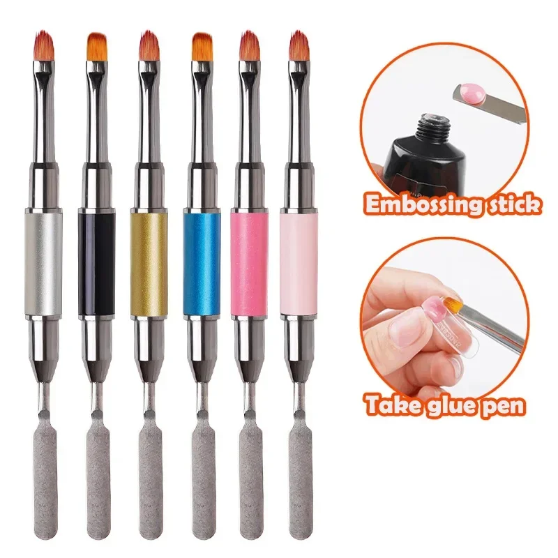 Heallor Dual Ended Nail Gel Brush Picker 2 IN 1 Design Nail Brush and Spatula Stainless Steel Gel Nail Brush for Manicure Extens 5
