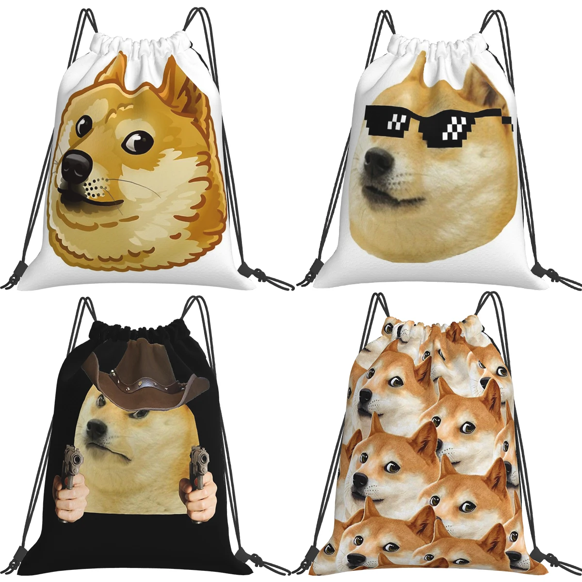 

Doge Shiba Inu Memes Backpacks Casual Portable Drawstring Bags Drawstring Bundle Pocket Sports Bag Book Bags For Travel Students