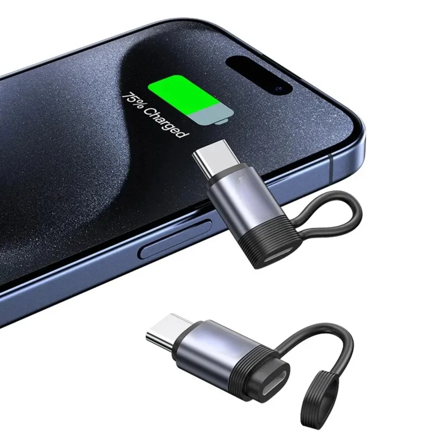 SJ677 Lightning To Type-C PD Aluminum Alloy Adapter IPhone15 Series Fast Charging Anti-loss Lanyard