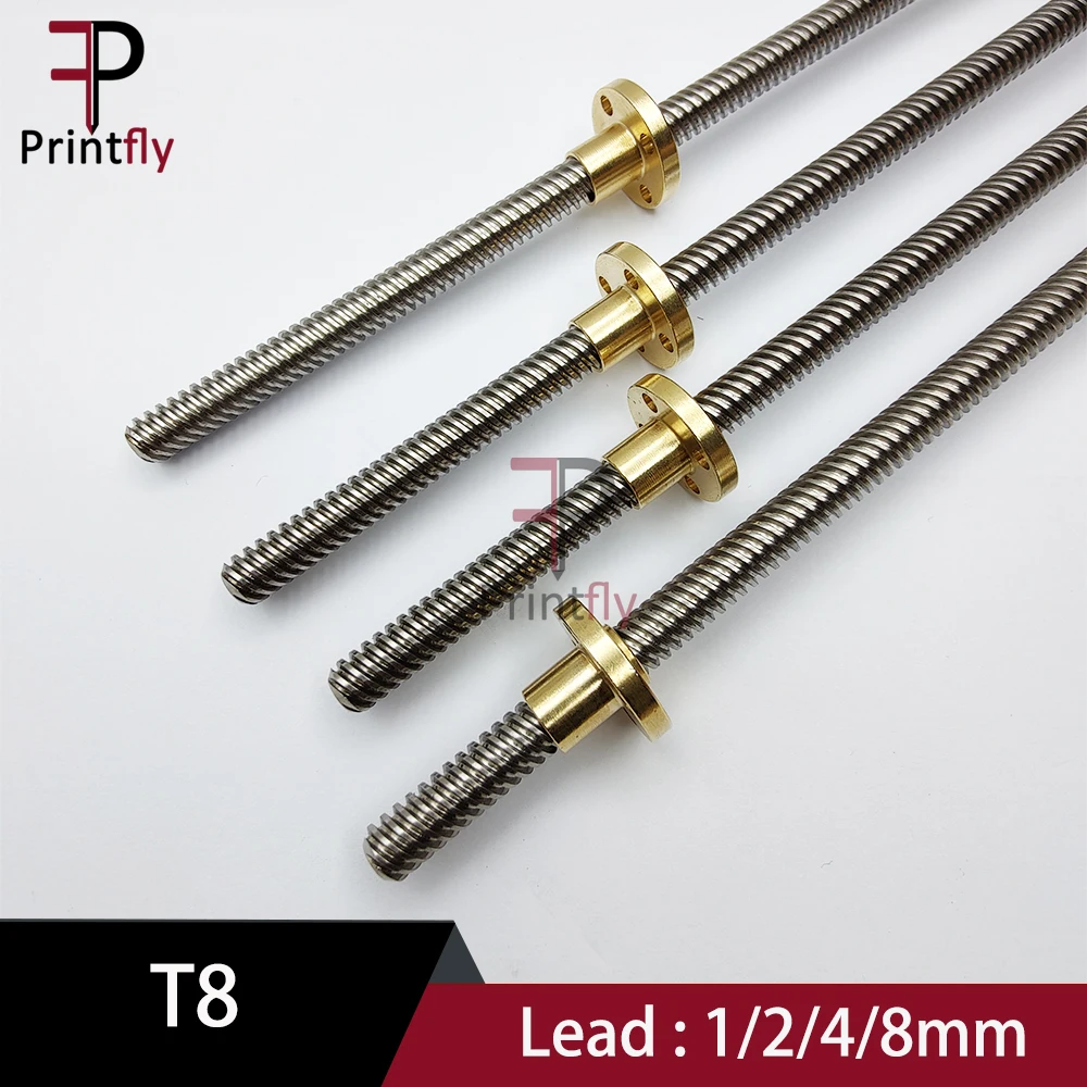 3D Printer THSL-300-8D Trapezoidal Rod T8 Lead Screw Thread 8mm Lead1mm Length100mm200mm300mm400mm500mm600mm with Brass Nut