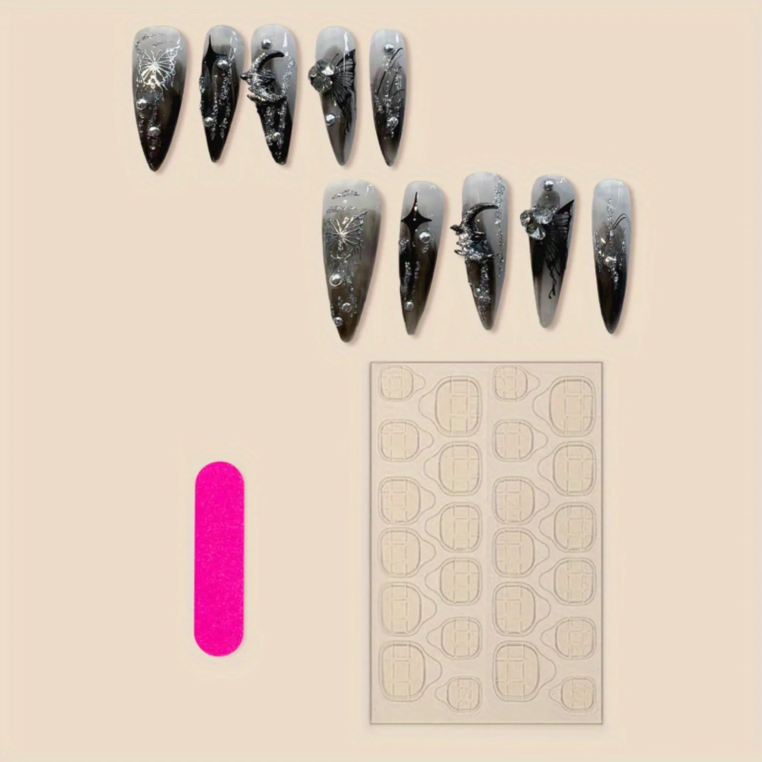 10pcs Gothic Dark punk metal liquid fake nails, 3D decoration, bright water drop manicure, suitable for everyday wear Goth s