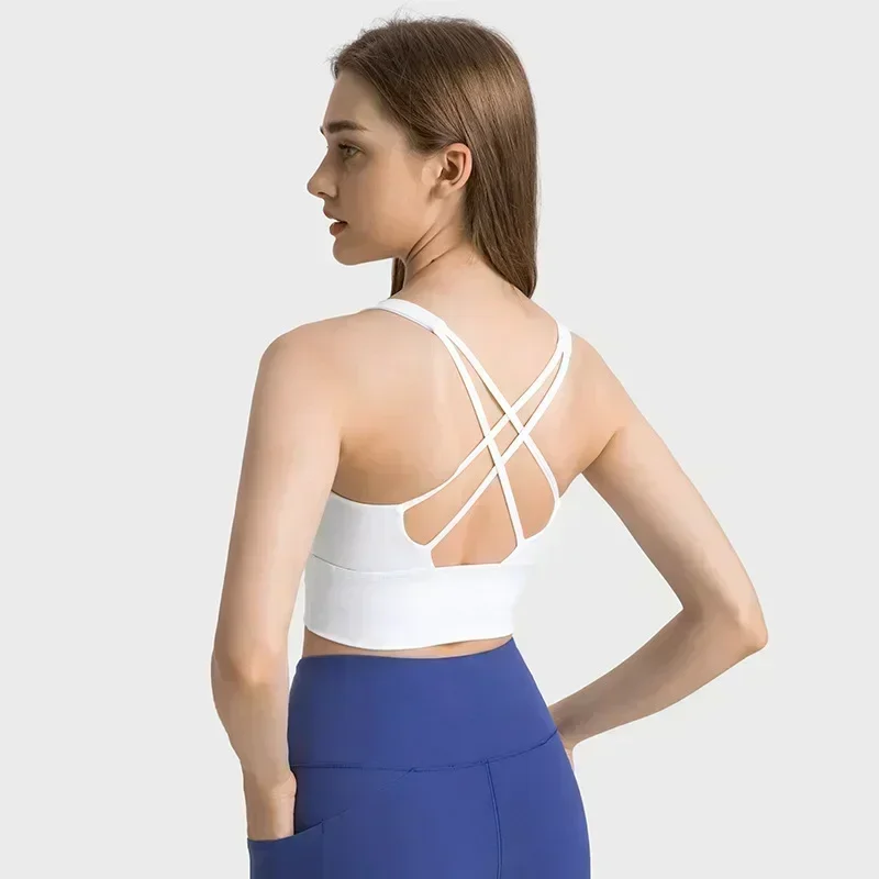 Lemon Women Fixed chest Pad Stretchy Sports Bra Quick-drying Breathable Shock-proof Back Intersect Yoga Bra Gym Exercise Vest