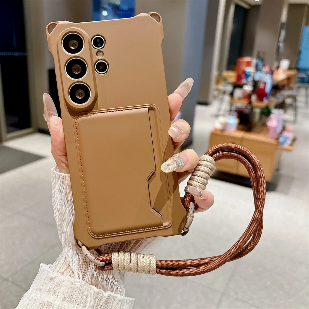 Braided Crossbody Strap Lanyard Phone Case with Card Holder and Silicone Cover