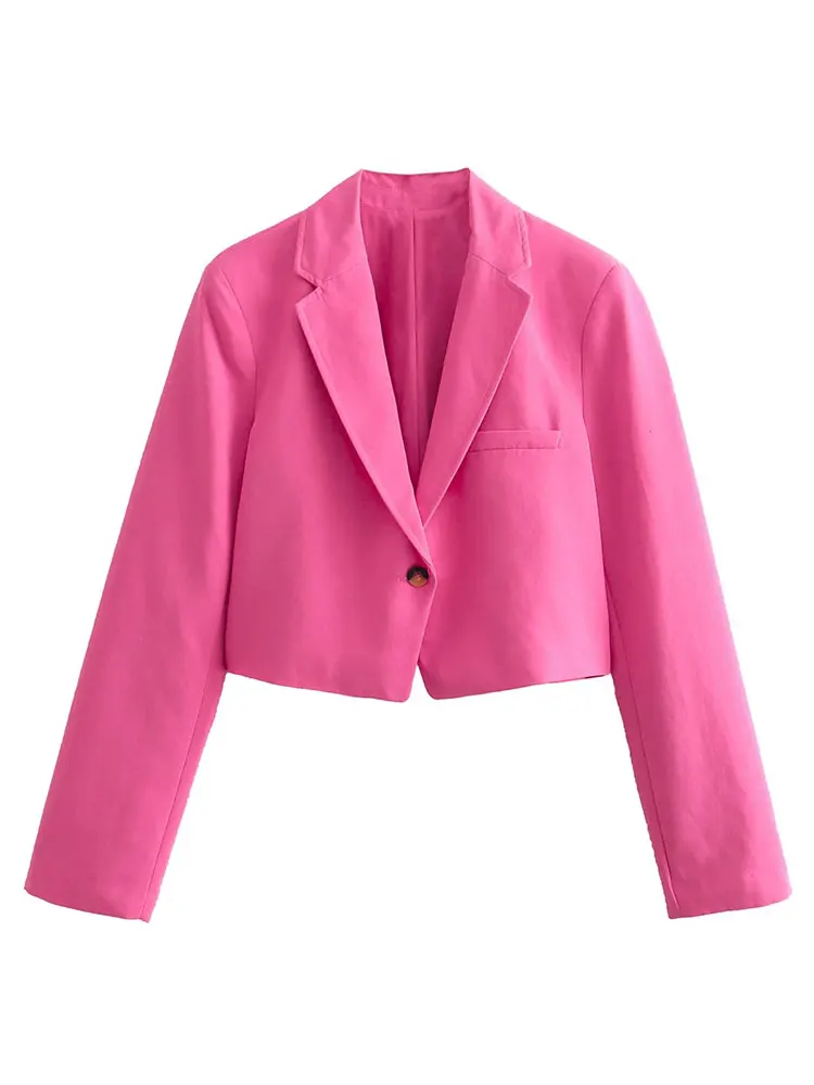 HH Women Elegant Fashion Pink Short Blazer Coat Slim Long Sleeve Single Button Jacket Female Casual Office Lady Chic Suit Tops