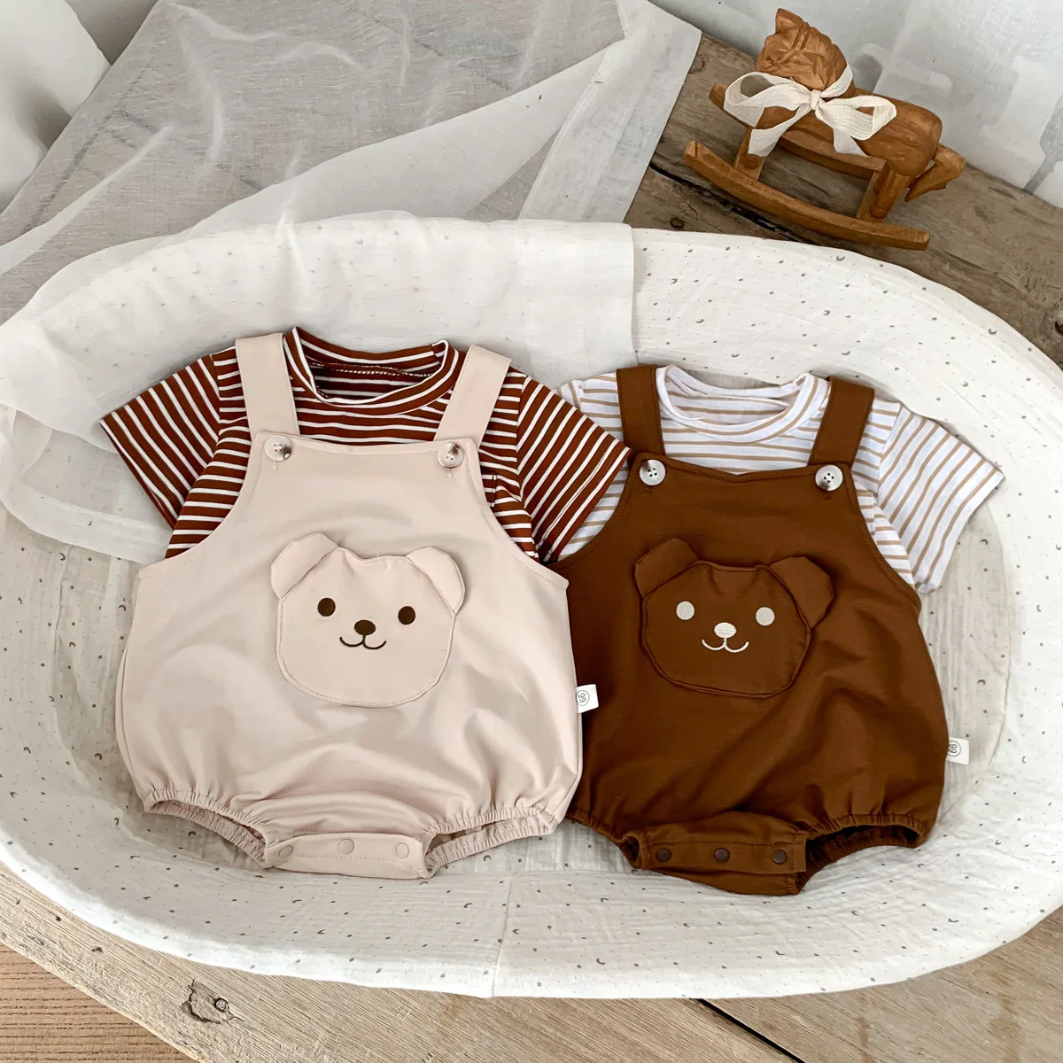 

Cotton Baby Clothes Sets 2023 Summer Baby Boys Bear Bodysuit And Striped Tees Girls Suit Unisex Toddler Infant Outfits Clothing