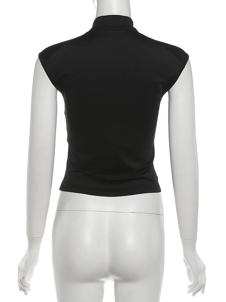 Kliou Nieten-Dekorations-Tanktops für Damen mit Stehkragen, Bandage-Design und Bauchfrei-Look, Trendige High-Street-Mode-Westen – Detail 5