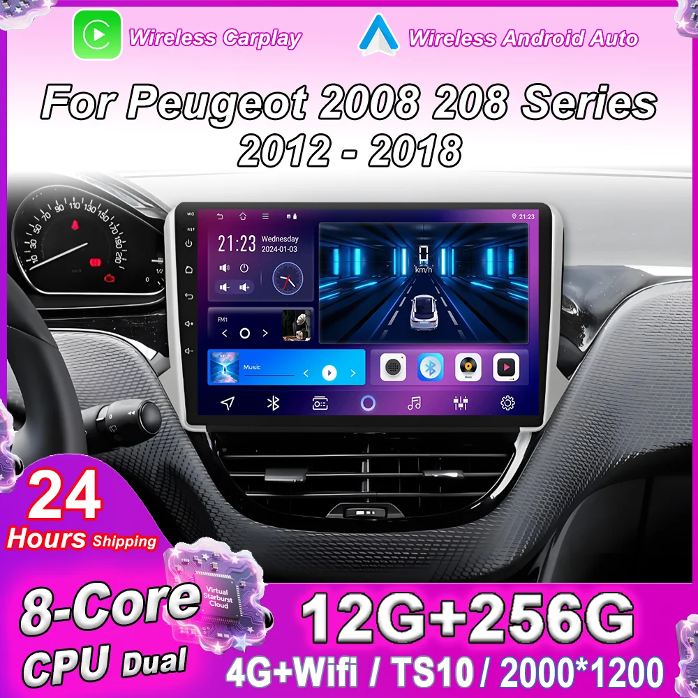 Carplay Android Auto autoradio pour Peugeot 2008 208 série 2012 - 2018 lecteur vidéo Multimidia QLED écran 2din unité principale stéréo 1
