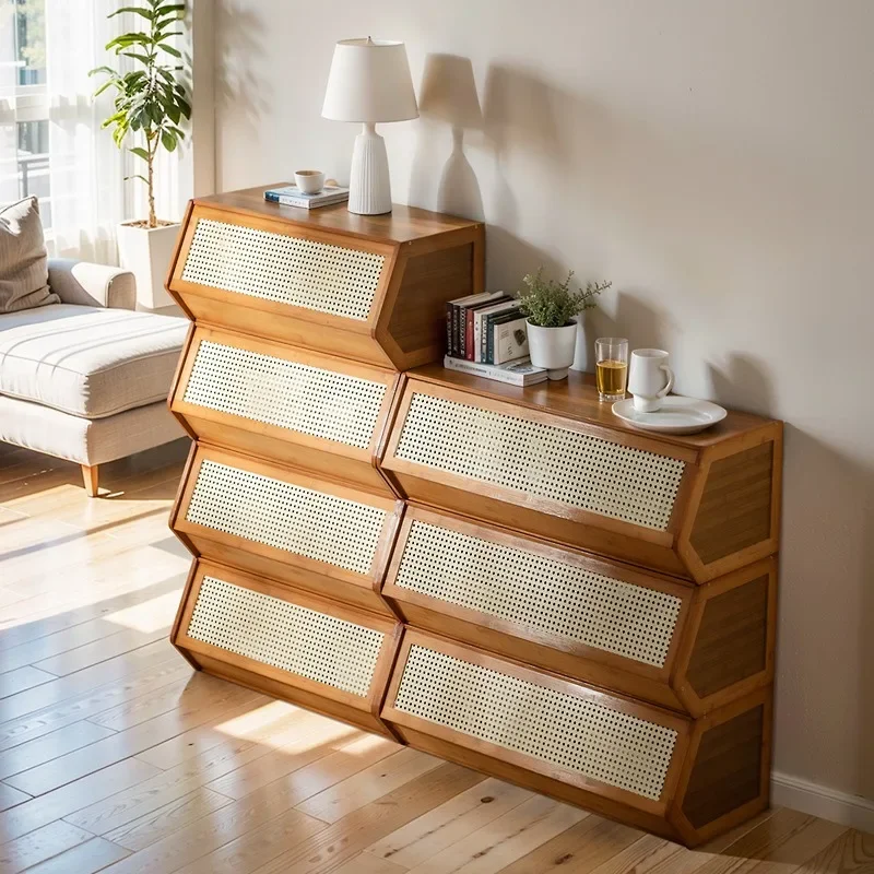 Rattan Chest Stackable Storage Cabinet of Drawers with Lots of Dining Room Living Room Bookcase Toys Storage Finishing Cabinet