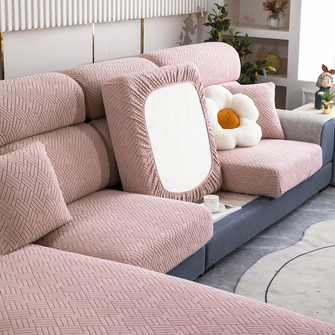 Jacquard Sofa Cushion Cover for Living Room Thicken Seat Chair Cover Adjustable Couch Cover Pets Kids Furniture Protector 5