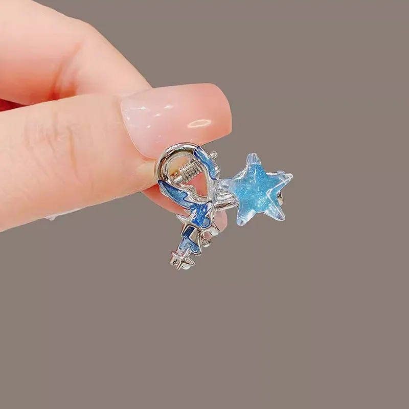 Blue Rhinestone Mini Hair Claw Retro Diamond Women Girls Crab Clip Small Hairpins Hair Crabs Girls Hair Accessories bling blin rhinestone hair combs claw clips for women retro flower barrettes ornaments ponytail holder hairpins hair accessories